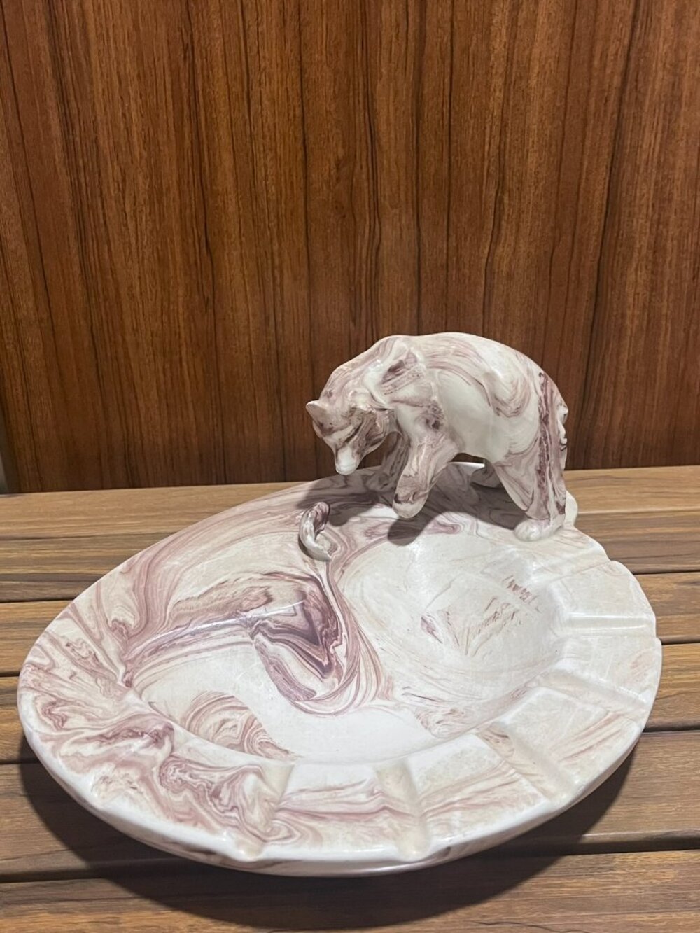 Vintage Marbled Resin Bear Ashtray, Mid-Century Style Catch-All, Unique Decor